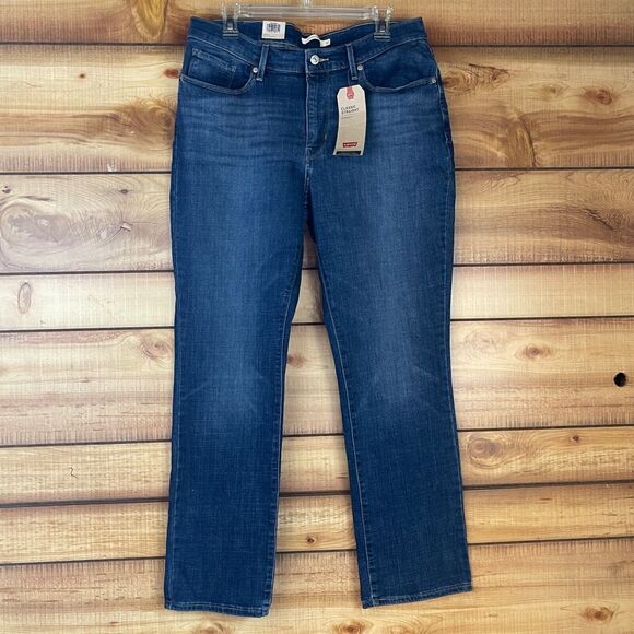 NEW Levis Womens Classic‎ Straight Jeans Size 32 Mid Rise Stretch Blue Denim - Picture 1 of 9